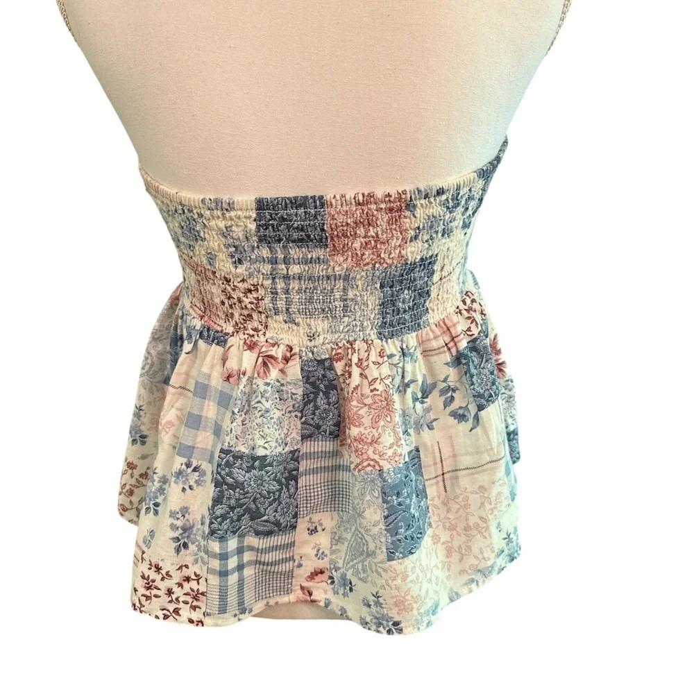 American Eagle Outfitters Blue and Red Patchwork Halter tube Top M - Picture 2 of 3